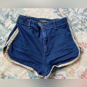 Dark Blue Denim Shorts with Floral Piping by Free People